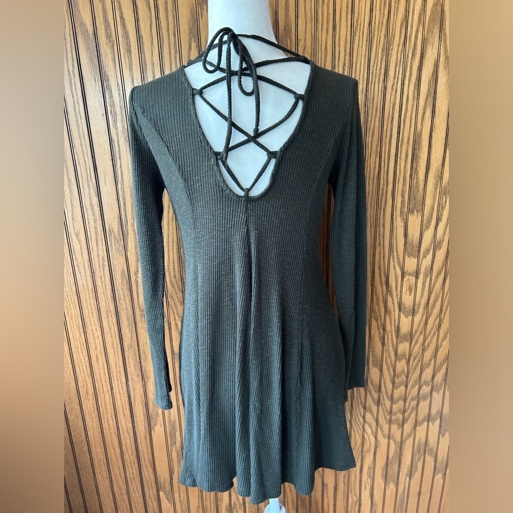 Forever 21 long sleeve lace up green dress size XL - Picture 6 of 10